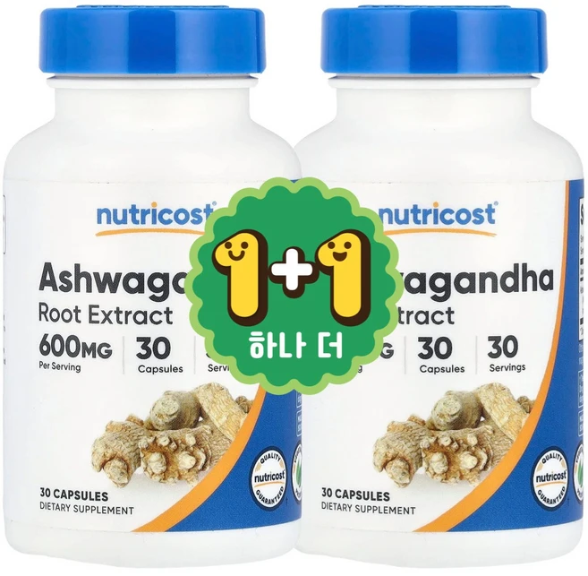 1+1 뉴트리코스트 아슈와간다 뿌리추출물 600mg 30정, 2개 - 쿠팡