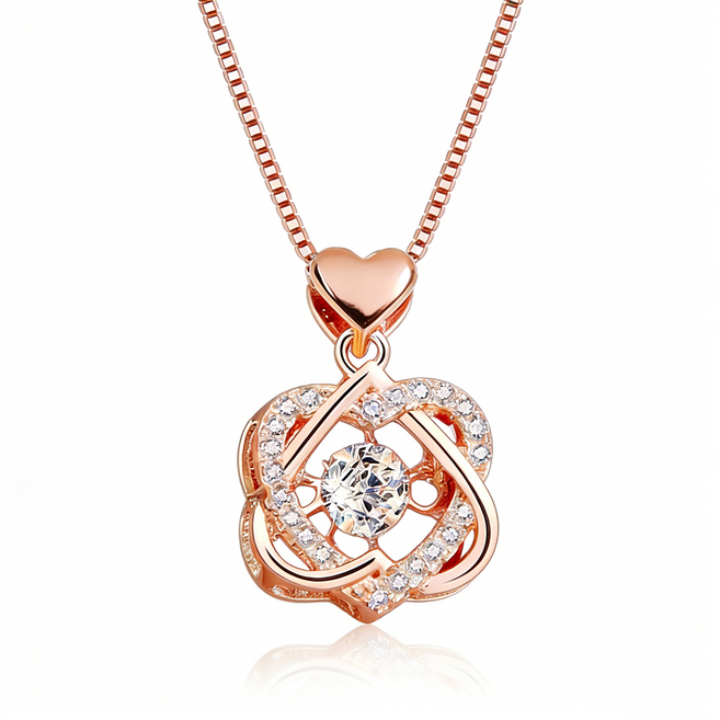 Eclatte 목걸이 18K 도금+0.5캐럿 모이사나이트 하트 클로버 튀는 돌 모사이트 펜던트 목걸이 데이트 선물