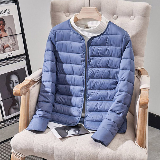 POMTOR 겨울 여성용 소프트 따뜻한 라운드넥 경량 다운 패딩 자켓