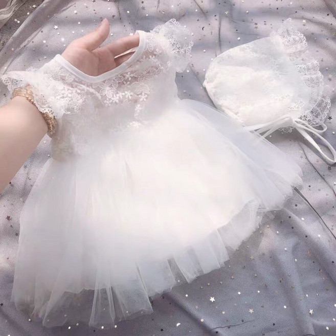 寶寶公主裙 嬰兒滿月週歲禮服 夏季薄款短袖女童洋裝 花童禮服婚紗