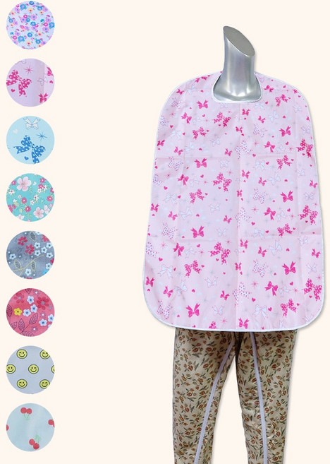 노인 턱받이 성인 앞치마 방수 어른 요양원 환자용 이쁜 간병 식사 8color (레드체리), 핑크리본, 1개