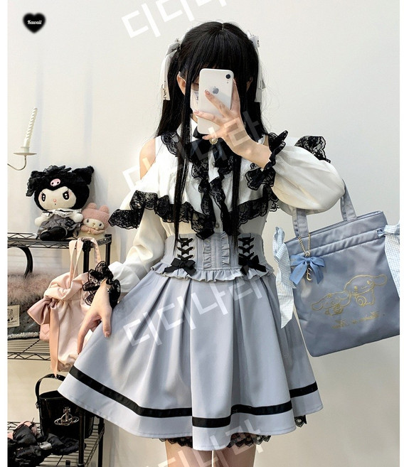 멘헤라 치마 양산형 하의 서브컬쳐 얀데레 일본 고스로리 지뢰계 옷