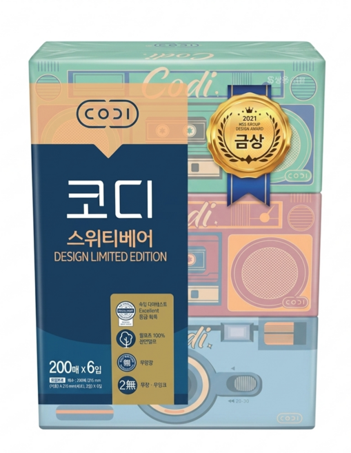 코디 스위티베어 미용티슈, 200매, 6개