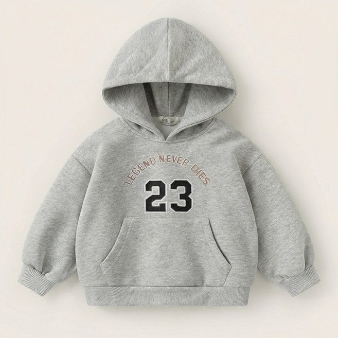 엘바리스 키즈 기모 공용 긴팔 레터링 프린팅 포인트 베이직 후드티