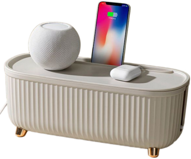 찬란한리빙 대형 멀티탭 정리함 깔끔한 선정리 콘센트 보관, 크림베이지, 1개