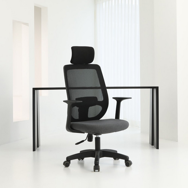 린백 LB16HB 사무용 컴퓨터 학생 책상 메쉬 팔걸이 높이조절 요추 의자, 블랙