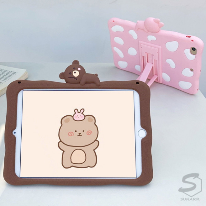 화웨이미디어패드M7 M6 M5라이트 메이트패드프로 10.1 10.4 10.8 8.4 애니멀 캐릭터 스탠드 스트랩 실리콘 케이스, stc069 브라운, 1개