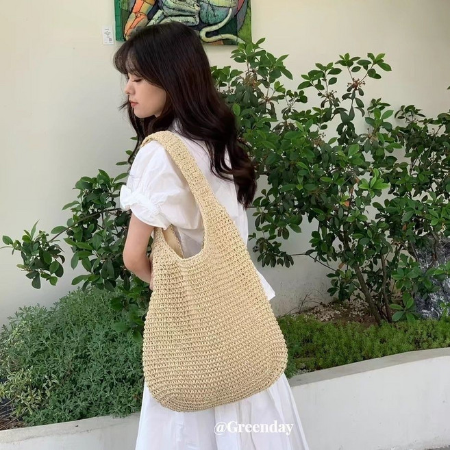 夏季海邊度假風草編包 單肩包 新款托特包 大容量休閒手提編織包