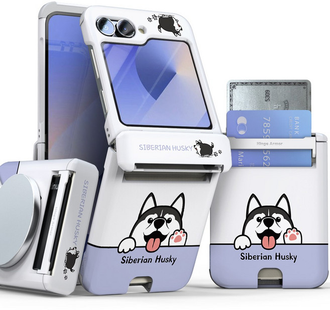 이디즌 갤럭시 Z플립 5 / Z플립 6 플립 7 케이스 컬러 빼꼼퍼피 귀여운 디자인 슬림 카드 2장 수납 힌지보호 충격방지 지플립 5 6 7