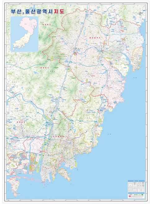 나우맵 부산 울산지도 코팅 정밀 부산광역시 울산광역시 전도, 1개