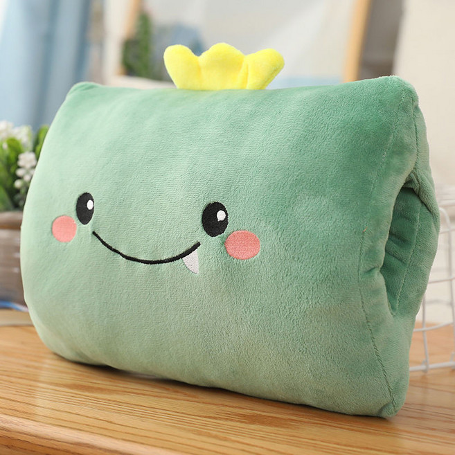 可愛條紋大眼暖手抱枕, 恐龍圓筒,暖手抱枕28*20cm