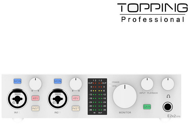 TOPPING 토핑 프로 오디오 인터페이스 오인페 홈레코딩 정품, 화이트, E2x2 OTG