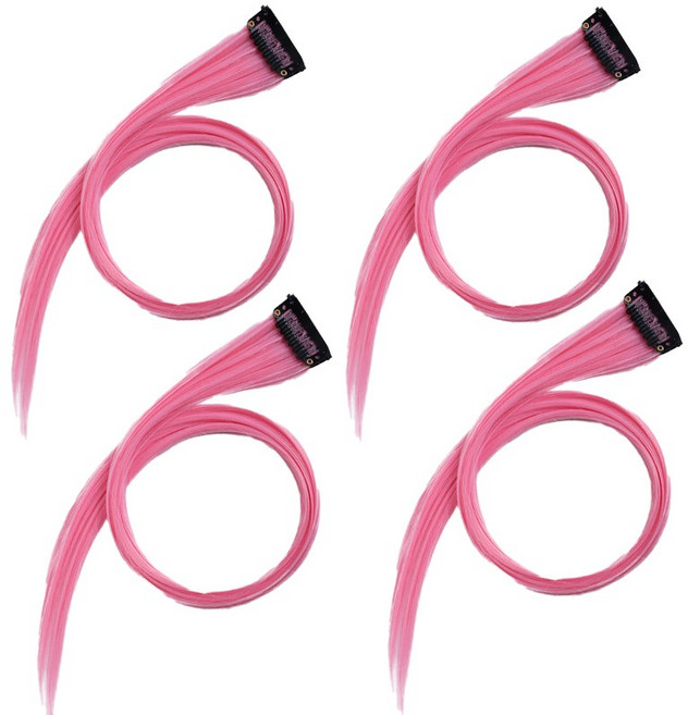 옴브레 헤어 피스 붙임머리 브릿지 부분 가발 웨이브, 4개, 핑크