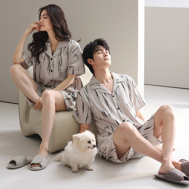 ANYOU 커플 반팔 잠옷 순면 오버핏 홈웨어