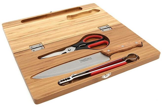 휴대용 수납형 도마세트 대나무 캠핑 낚시 접이식, 1개