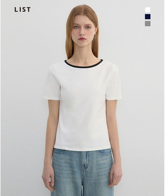 리스트 배색 라운드 티셔츠 TWJTSP62060