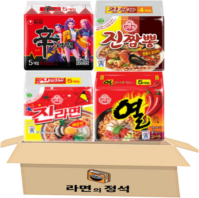 [라면의정석] 열짬신세트 봉지라면세트 (신라면 5입+진짬뽕 4입+진라면(매) 5입+열라면 5입) 인기라면 4종세트(, 1세트
