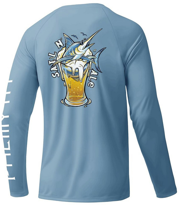 팔미스 낚시 셔츠 긴팔 UPF 50 자외선 차단, 4X-Large, Airy Blue / Sail Ale