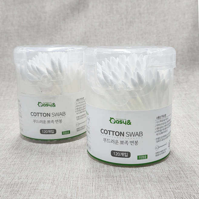 이지앤 부드러운 뾰족 면봉 120P(원통) 뾰족 양면 메이크업 화장면봉 파우치, 1개