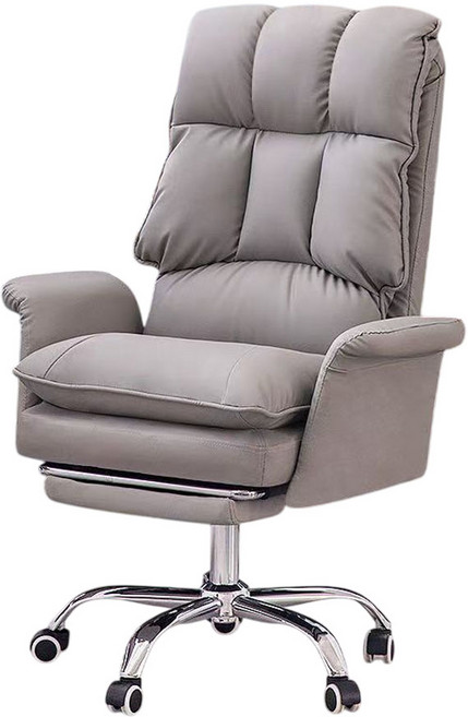 SPF 沙發電腦椅 電競椅 辦公椅 人體工學椅 可躺可升降, 灰色皮革+高級氣桿+擱腳