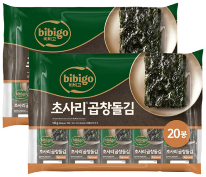 비비고 초사리곱창돌김 5g 20입 2개, 40개