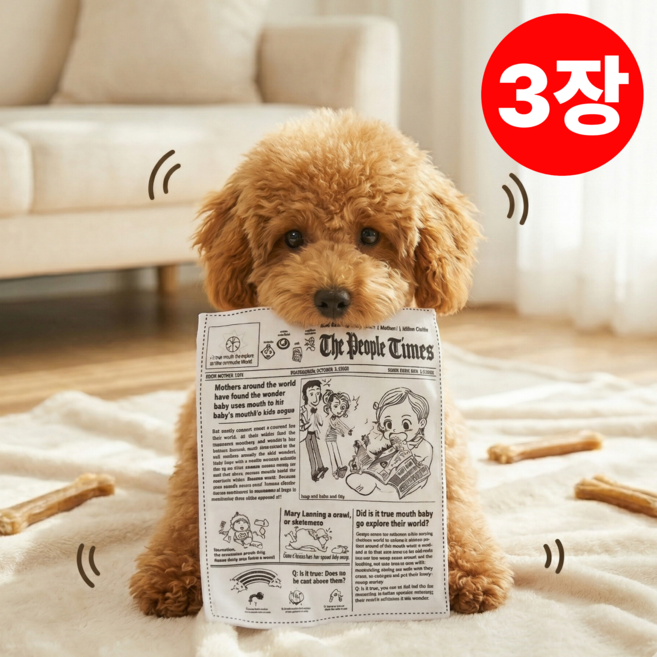 해피퍼피 강아지 장난감 바스락북 소리나는 신문지 이갈이 스트래스 해소, 3개, 화이트&블랙
