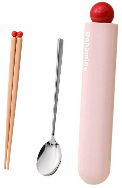 귀월미 도파민 휴대용 수저세트, 분홍색, 1개, 숟가락 + 젓가락 + 수납 케이스