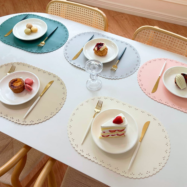 노아갤러리 방수 고급 식탁 가죽 테이블 매트 2p 45x30cm, 2개, 30x45, 아이보리