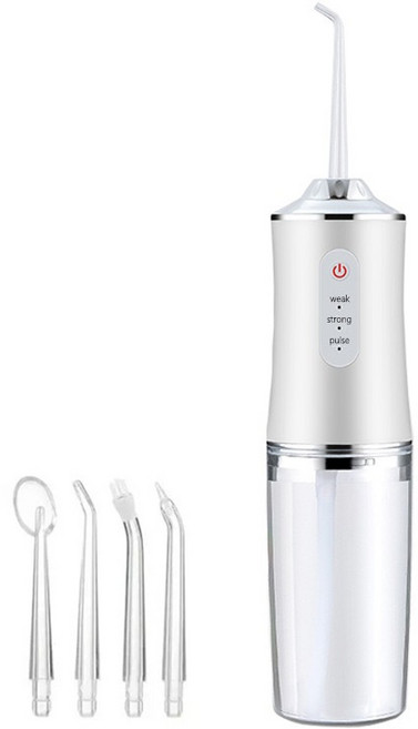 電動沖牙機 無線便攜式潔牙器 三段模式深層清潔, 白色 (附四噴嘴)