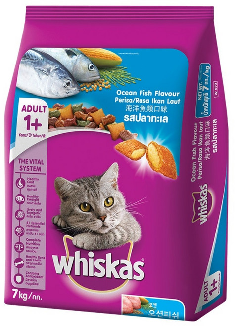 위스카스 고양이 어덜트 포켓 기능성사료, 피부/피모, 7kg, 1개