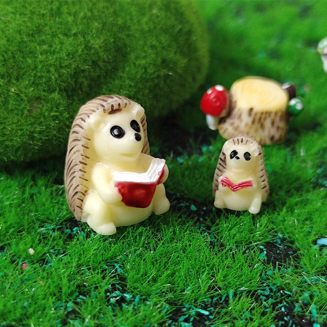 微景觀擺件 可愛迷你小刺猬裝飾品造景擺件, 1套, 1-2cm看書刺猬一對