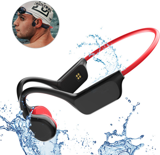 THOUSTA 넥밴드 오픈형 귀걸이형 노이즈캔슬링 무선 운동 IPX8 방수 골전도 블루투스 이어폰, 레드