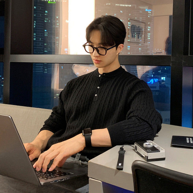 style dr 남자 소프트 오버핏 케이블 깔끔하고 부드러운 꽈배기 풀 니트 집업