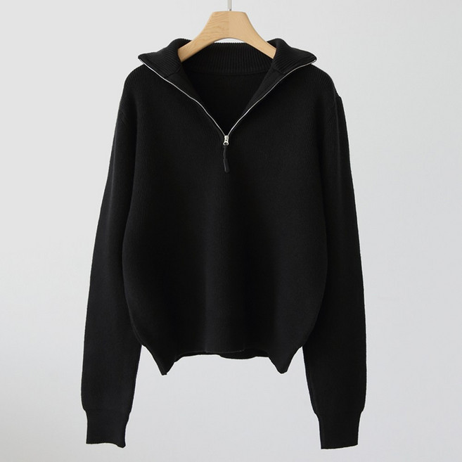 제니트 도톰 하이넥 비스코스 하프집업 오픈카라 투웨이 루즈핏 보들 부드러운 폭닥 포근 폴라 반집업 여성 니트 긴팔