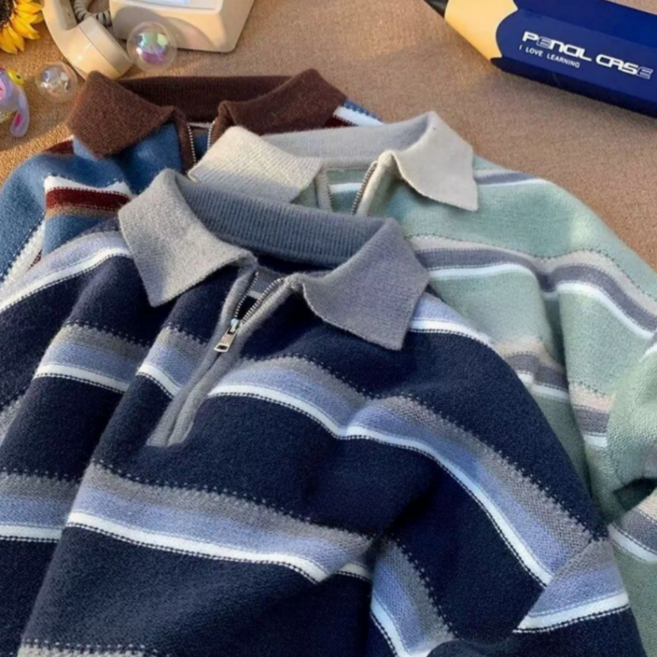 어썸유닛 남성 반집업 카라 니트