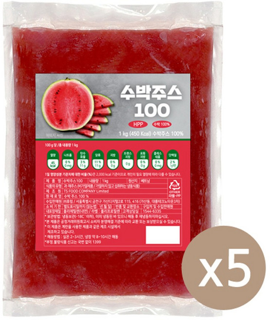 아임요 수박주스 100 1kg X 5개(아이스박스무료발송) 냉동수박 과일주스 땡모반 음료, 5개