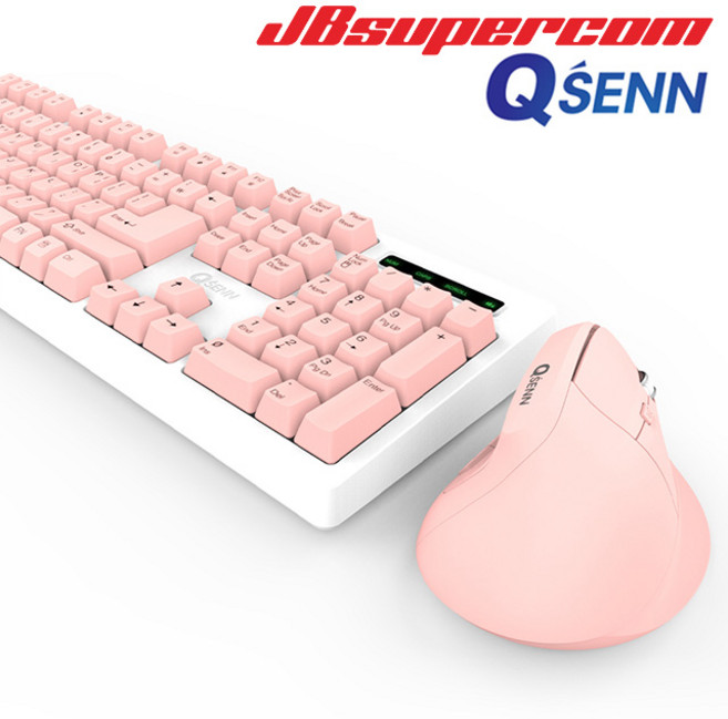 큐센 MK310 버티컬 무선 키보드 마우스 세트 핑크 - JBSupercom