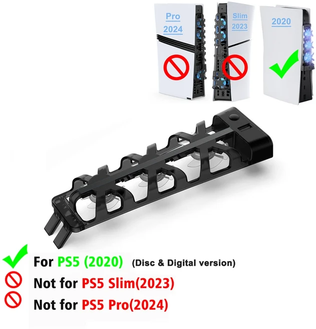 PS5용 쿨링 팬 저소음 LED 및 3.0 USB 포트 디스크/디지털 에디션 2020용) PlayStation 5 슬림/프로용 아님, 02 검정색