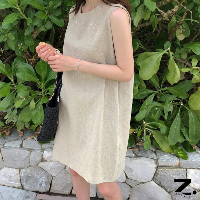 Zoovit 여성 A라인 미니 원피스 여름 민소매 라운드넥 루즈핏 원피스