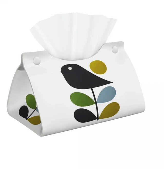 커스텀 버드 블랙 화이트 오렌지 페이셜 티슈 박스 커버 직사각형 Orla Kiely Scandi PU 가죽 자동차 가정, 22 10
