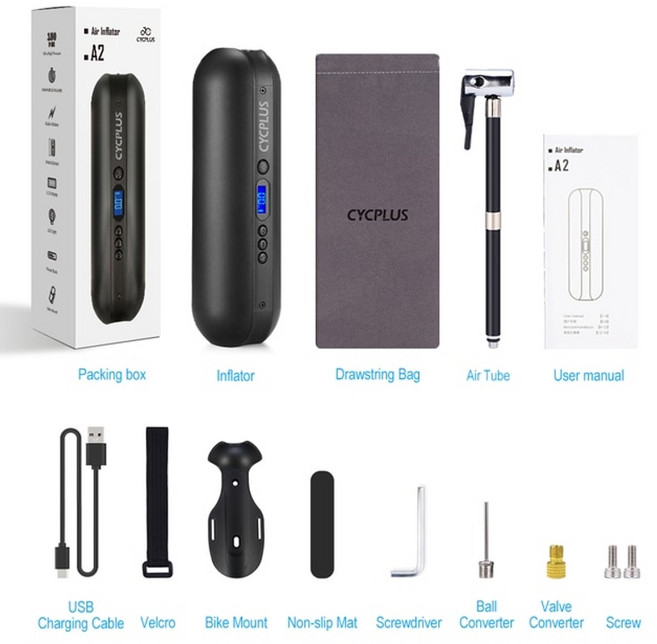 전동에어펌프 무선 캠핑 휴대용 차량용 가정용 cycplus a2 자전거 공기 펌프 고압, 검은색, 1개
