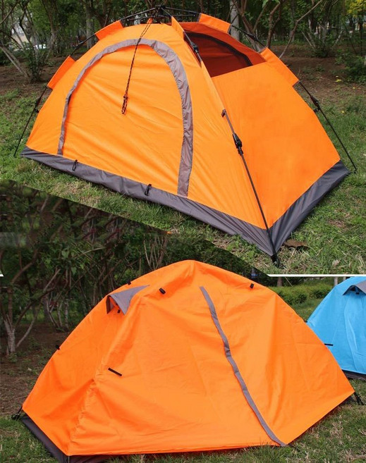 전자동 초경량 1인용 방수 텐트 원터치 경량 백패킹 캠핑 아웃도어, 기본 사용 인원, 주황색 1인용 2층 자동 텐트