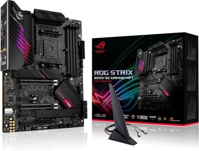 ASUS ROG 스트릭스 AMD AM4 ATX 마더보드 - WiFi 6 2.5Gb LAN 16파워 스테이지 번들 Hyper M.2 Gen 4 카드 주소 지정 가능 RGB, ROG B550-XE|DDR4|WIFI 6, 1개