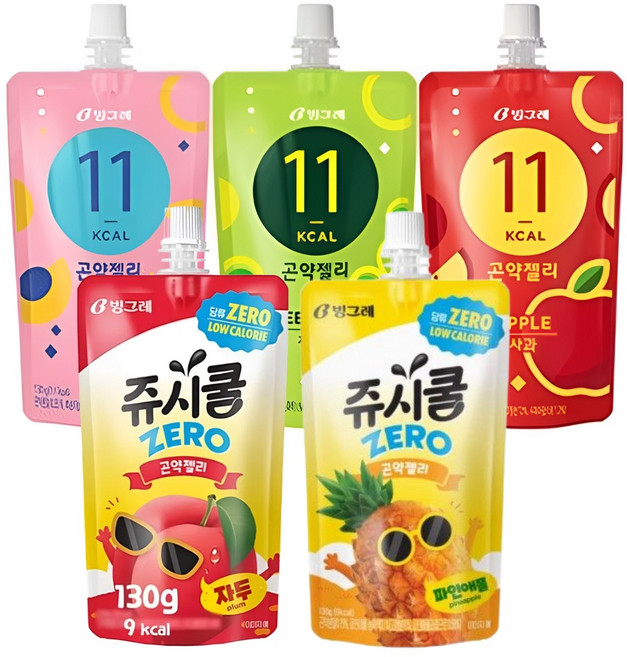 빙그레 곤약젤리 130g 5가지맛(사과+복숭아+청포도+자두+파인애플) 각10개씩 총50입