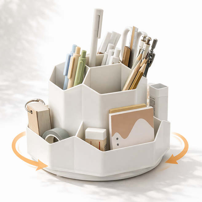 필로그레이 대용량 회전 연필꽂이 다용도 책상 필기구 펜꽂이 정리함, 1개, 아이보리