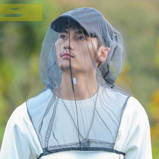 2p 휴대용 얼굴 고정 방충망 모자 망사 낚시 얼굴망 벌초망 양봉, 베이지+차콜