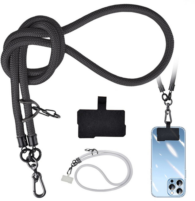 핸드폰 스트랩 길이조절 목걸이 줄 휴대폰 숄더 편하게끈 소매치기방지 핸드폰줄, BLACK, 1개