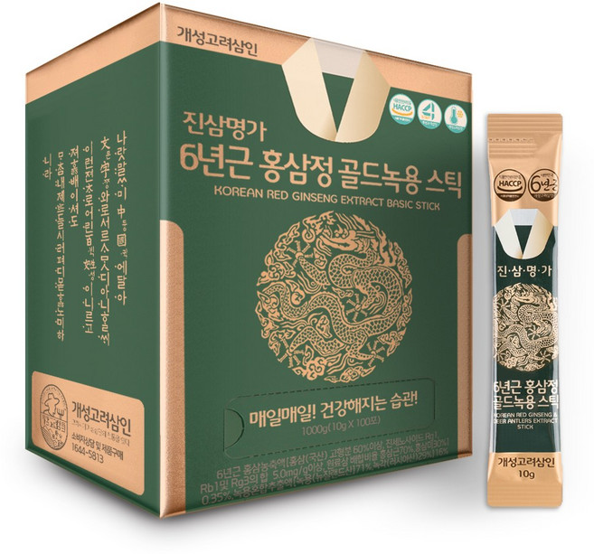 개성고려삼인 진삼명가 6년근 홍삼정 골드녹용 홍삼스틱 10g, 100개