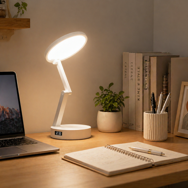 Leesheer 접이식 LED 스탠드 휴대용 블루라이트 차단 시력보호 학습 조명, 흰색