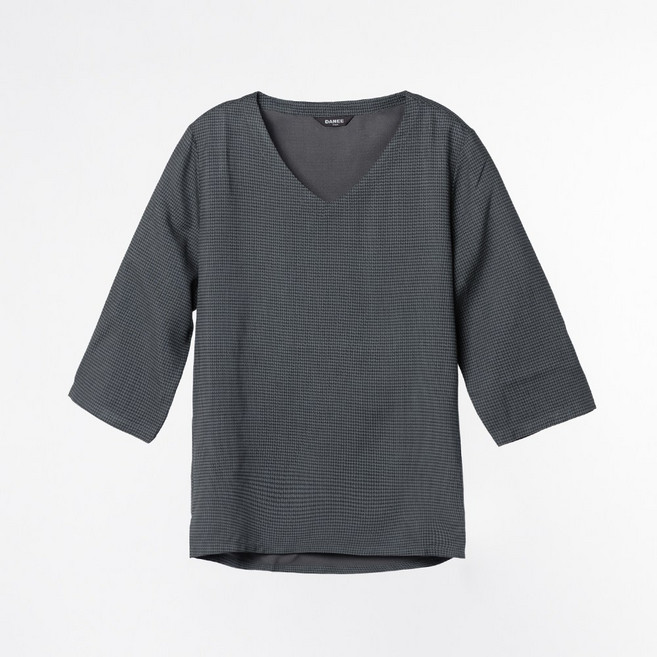 DANEE 100% SILK T恤 炭灰色 V領 七分袖